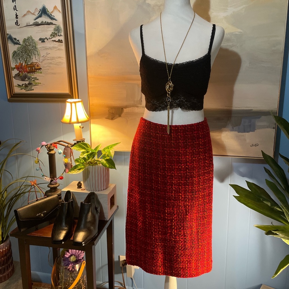 Talbots Red Textured Pencil Skirt